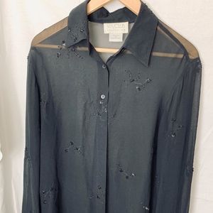 Silk Club 100% Silk Sheer Button Up Blouse